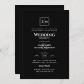Invitation Monogramme classique Mariage officiel noir tout en (Devant / Derrière)