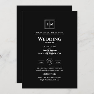 Invitation Monogramme classique Mariage officiel noir tout en