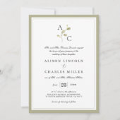 Invitation Monogramme classique Mariage vert Sage (Devant)
