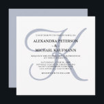 Invitation Monogramme classique moderne | Dusty Blue Mariage<br><div class="desc">Ces invitations de mariage élégantes affichent votre monogramme dans un grand texte moderne couleur bleu poussiéreux sur un arrière - plan blanc. Un look simple et élégant pour votre mariage moderne.</div>