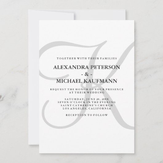 Invitation Monogramme classique moderne vertical en Mariage g (Devant)