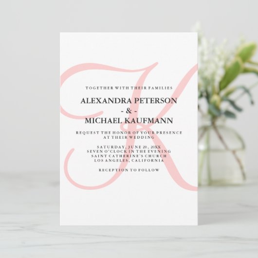 Invitation Monogramme classique moderne vertical en Mariage r (Debout devant)