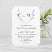 Invitation Monogramme classique noir blanc Mariage floral (Debout devant)