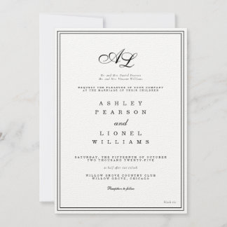 Invitation Monogramme classique Noir et blanc Mariage traditi