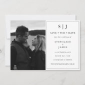 Invitation Monogramme classique Photo Mariage noir et blanc (Devant)