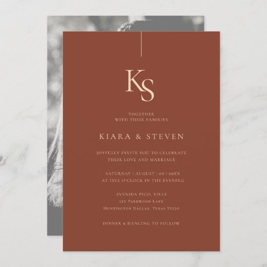 Invitation Monogramme classique simple | Boho Mariage en terr (Devant / Derrière)