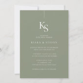 Invitation Monogramme classique simple | Mariage vert Sage (Devant)