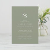 Invitation Monogramme classique simple | Mariage vert Sage (Debout devant)