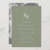 Invitation Monogramme classique simple | Mariage vert Sage (Devant / Derrière)