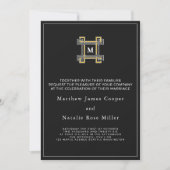 Invitation Monogramme Clé Grecque Luxe Noir Or (Devant)