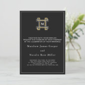 Invitation Monogramme Clé Grecque Luxe Noir Or (Debout devant)
