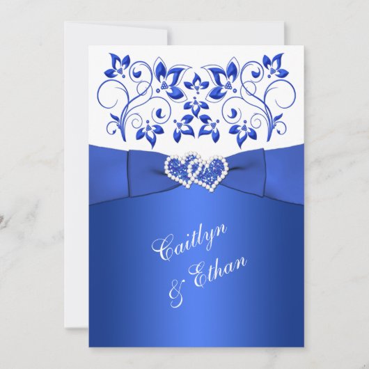 Invitation Monogramme Cobalt Bleu, Blanc Floral Mariage Invit (Devant)