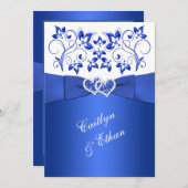Invitation Monogramme Cobalt Bleu, Blanc Floral Mariage Invit (Devant / Derrière)