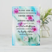 Invitation Monogramme Code QR photo personnalisé bleu rose pr (Debout devant)