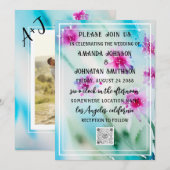 Invitation Monogramme Code QR photo personnalisé bleu rose pr (Devant / Derrière)