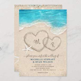 Invitation Monogramme Coeurs dans le mariage de la plage de s
