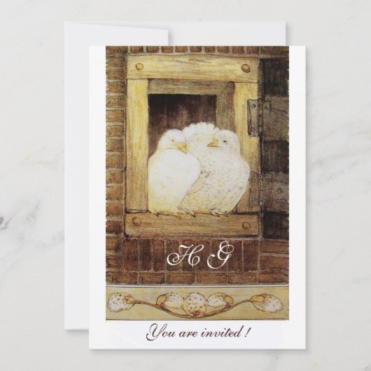 Invitation monogramme COLOMBES BLANCHES À LA FENÊTRE, jaune m (Devant)