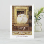 Invitation monogramme COLOMBES BLANCHES À LA FENÊTRE, jaune m (Debout devant)