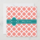 Invitation Monogramme Coral rose Quatrefoil Motif avec Turquo (Dos)