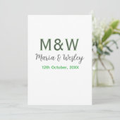 Invitation Monogramme couple gris vert moderne romantique dat (Debout devant)