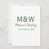 Invitation Monogramme couple gris vert moderne romantique dat (Dos)