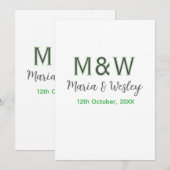 Invitation Monogramme couple gris vert moderne romantique dat (Devant / Derrière)