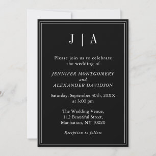 Invitation Monogramme Couple Nom Moderne Simple Noir Et Blanc