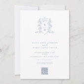 Invitation Monogramme couronne blanc argent mariage QR code (Devant)