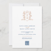 Invitation Monogramme couronne blanche rose or QR mariage (Devant)