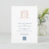 Invitation Monogramme couronne blanche rose or QR mariage (Debout devant)