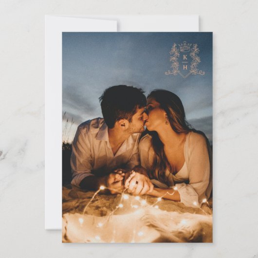 Invitation Monogramme couronne blanche rose or QR mariage (Dos)