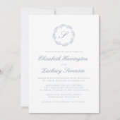 Invitation Monogramme Couronne Bleu Poussiéreux Classique Scr (Devant)