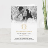 Invitation Monogramme couronne d'or noir option repas mariage (Devant)