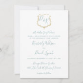 Invitation Monogramme Crest Gold Dusty bleu Mariage (Devant)