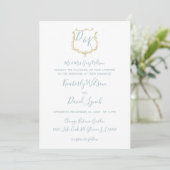 Invitation Monogramme Crest Gold Dusty bleu Mariage (Debout devant)