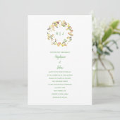 Invitation Monogramme Crest Jaune Vert Blanc Boho Mariage (Debout devant)