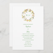 Invitation Monogramme Crest Jaune Vert Blanc Boho Mariage (Devant / Derrière)