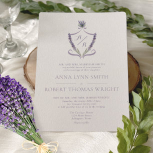 Invitation Monogramme Crest Lavender Élégant Mariage Invitati