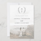 Invitation Monogramme Crest noir blanc photo superposition Ma (Devant)