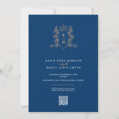 Invitation Monogramme crête couronne bleu rose or mariage (Devant)
