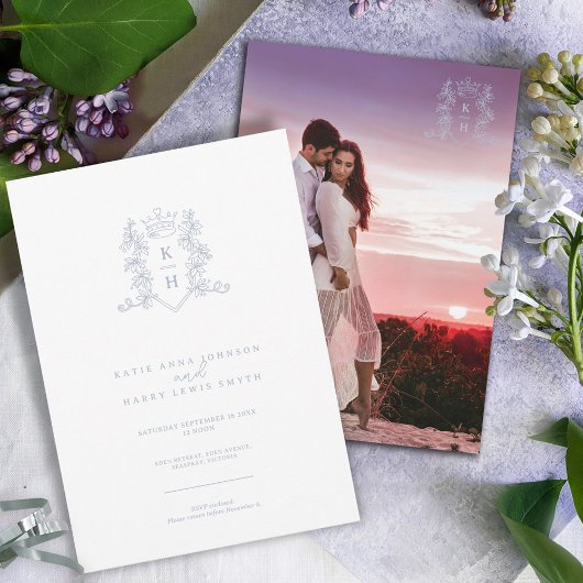 Invitation Monogramme crête couronne coeur blanc argent maria