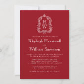 Invitation Monogramme Crête Rouge Canneberge Code QR Mariage (Devant)
