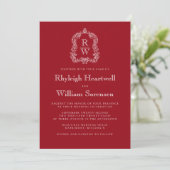 Invitation Monogramme Crête Rouge Canneberge Code QR Mariage (Debout devant)