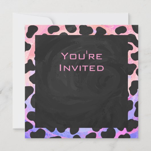 Invitation Monogramme Dalmatien noir et rose (Devant)
