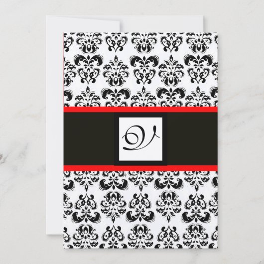 Invitation MONOGRAMME DAMAS,Noir,Blanc,Metallic Champagne Rou (Devant)