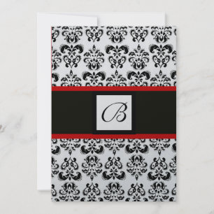 Invitation MONOGRAMME DAMAS, noir, blanc, métallisé argent, r