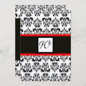 Invitation MONOGRAMME DAMAS, noir, blanc, métallisé or, rouge (Devant / Derrière)