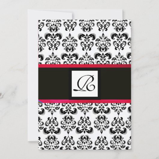 Invitation MONOGRAMME DAMAS, noir blanc, rouge bordeaux (Devant)