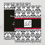 Invitation MONOGRAMME DAMAS, noir blanc, rouge bordeaux (Devant / Derrière)