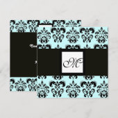 Invitation MONOGRAMME DAMAS, noir et blanc, bleu (Devant / Derrière)